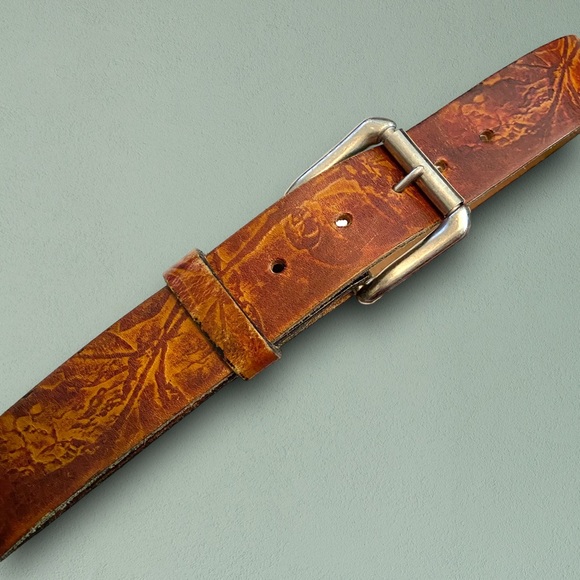 Vintage Handtooled Leather Abstract Floral Unisex Belt - Picture 5 of 11
